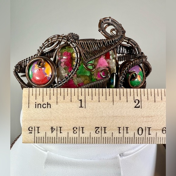 Oyster Turquoise & Mosaic Jasper Copper Gemstone Bangle ONLY - Picture 5 of 7